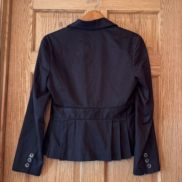 BANDOLINO Stretch 2000s Chocolate Brown PleatedPeplum Jacket Fitted Button Front - Picture 7 of 10